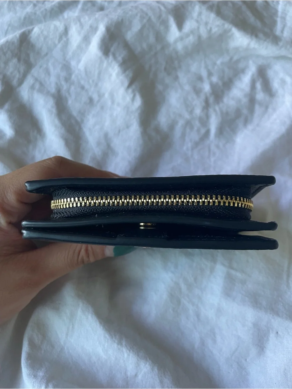 COACH Black Pebbled Leather Zip Card Holder with Gold Logo
